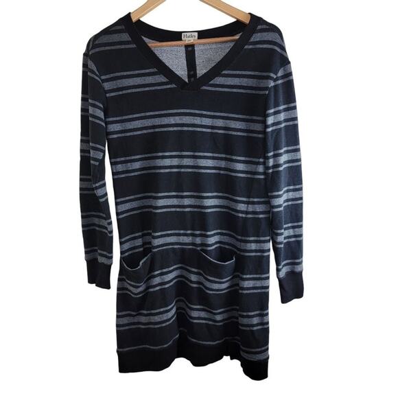 Hatley Stripe Knit Sweater Dress size S Black Ribbed Hem V-Neck - Picture 1 of 11